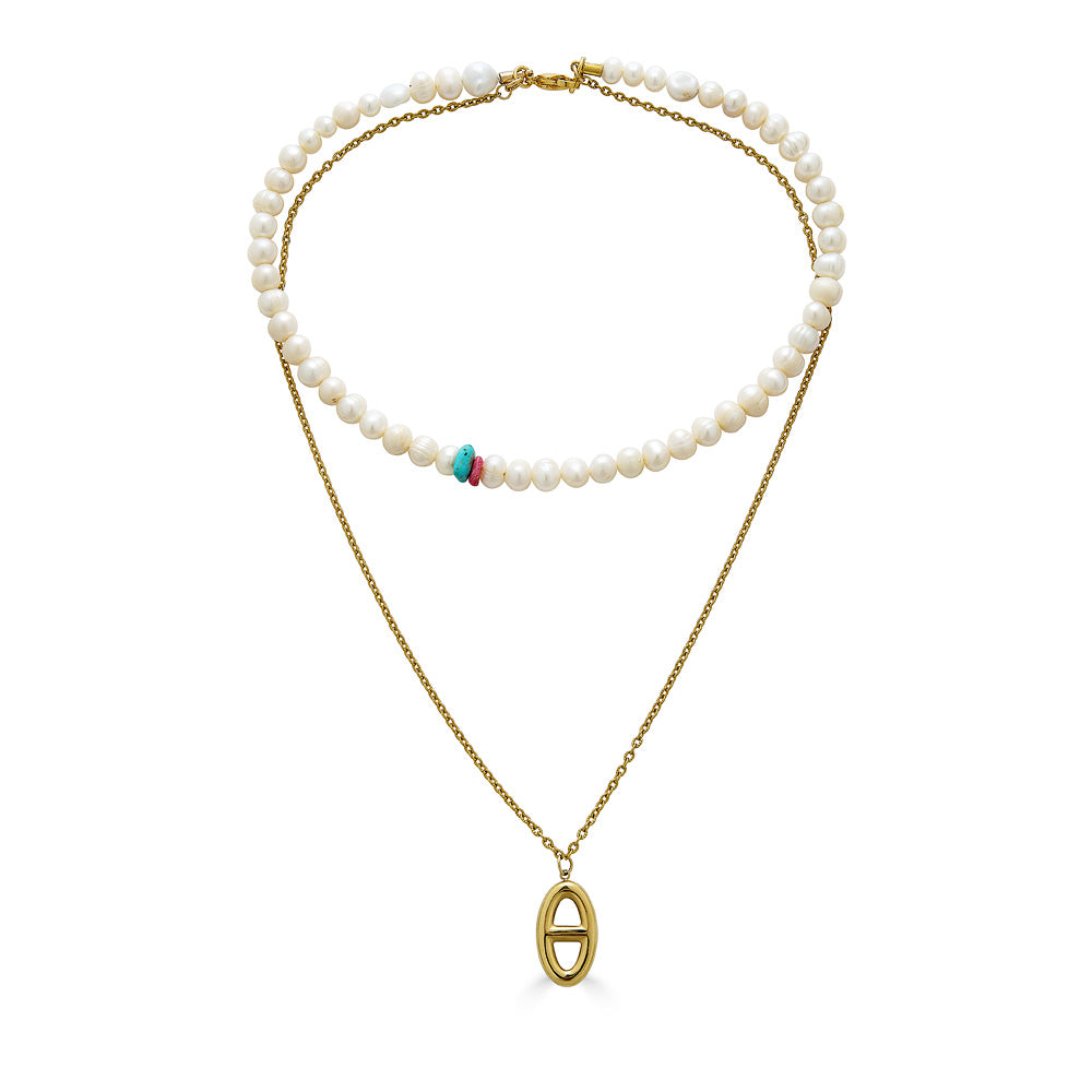 Chain Reaction Natural Cultured Pearl Necklace | Chain Necklace Women | Chain Reaction Necklace - JaJaara