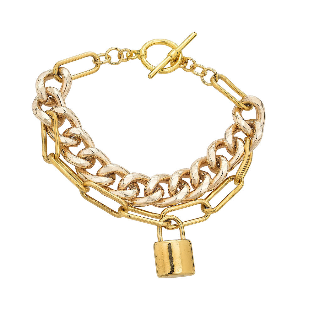 Love Lock Heartlet Anti Tarnish Bracelet - Golden | FashionCrab.com